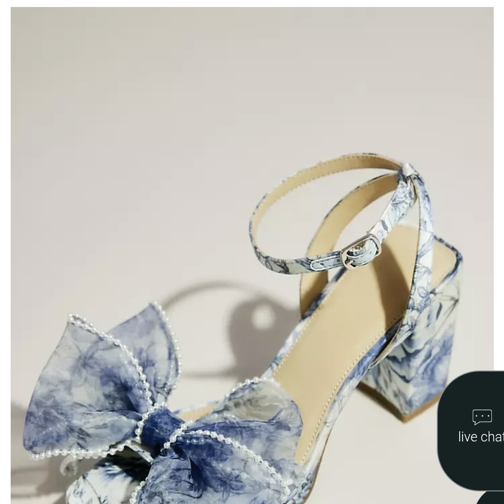 Betsey Johnson Blue Floral Bow Block Heel Sandals